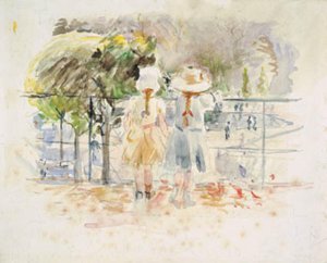 Two Little Girls at a Balustrade by the Lake in the Jardin des Tuileries, Paris by Berthe Morisot