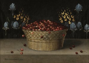 Still Life with Cherries, Lupin, and Iris