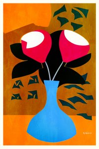 Red Flowers Blue Vase