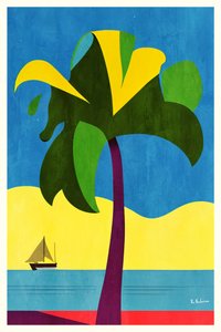 Vibrant Tropical Beach Sailboat