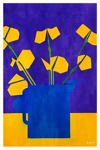 Yellow Flowers Blue Pitcher