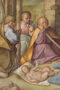 Central Nave, Fourth North Span, Adoration of the Shepherds, Boccaccio Boccaccino 1516-17, (detail) by Boccaccio Boccaccino