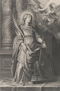 Saint Catherine Holding Palm Leaves and a Sword, Two Putti Overhead Holding a Laurel, ca. 1625-59 by Boetius Adams Bolswert