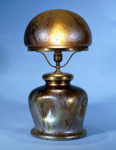 A Rare Loetz Brass Mounted Table Lamp by Bohemian School