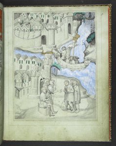 Pilgrims approaching the city gates, from the Picture Book of Sir John Mandeville