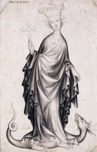 Saint Margaret of Antioch (she holds a crucifix and tramples a dragon) by Bohemian School