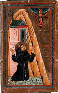 Life of Saint Francis of Assisi: Saint Francis receiving stigmas, Jesus Christ crucified appears to him as a seraphim