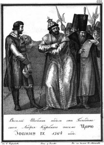 Ivan the Terrible receives a letter from Andrey Kurbsky. 1564 From Illustrated Karamzin, 1836