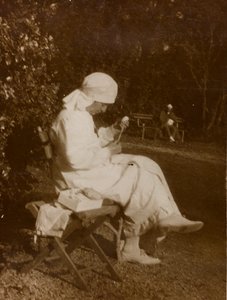 Album of the First World War in Friuli-Venezia Giulia: Portrait of a Red Cross Nurse in the Park of Villa Brazzà, Home to 17 of the Hospital of War in Soleschiano Manzano