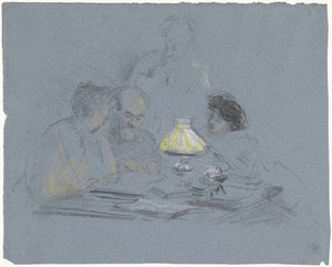 A. Grandmont and Three Figures, Reading by Lamplight by Bramine Hubrecht
