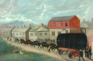 A Mill Boiler Being Transported up Hill on a Dray