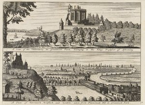 A view of the Observatory in Greenwich Park... A view of Deptford and London taken from Flamsteed Hill in Greenwich Park, c.1750