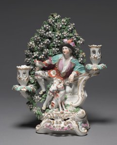 Candelabrum with Shepherd and Dog, Manufacturer Derby Porcelain Factory (Chelsea-Derby Period), c.1775