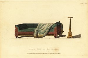 Library sofa in carved mahogany with green Morocco leather by British School