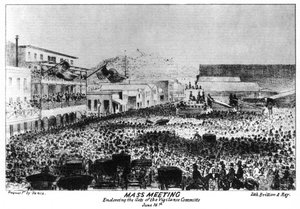 A mass meeting outside Fort Vigilant, Sacramento, California