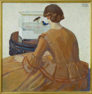 Young Woman in Front of a Birdcage