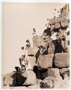 Climbing a Pyramid by Tourists - Photograph by the Zangali Brothers, Late 19th Century by Brothers Zangaki