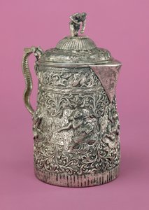 Teapot with a scene depicting a pwe by Burmese School