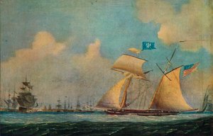 An American Privateer Schooner and Other Vessels Near a Harbour by Burton
