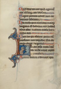 Initial L: A Kneeling Man Pointing to a Rock and Touching His Head by Bute Master