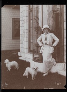 Billie Burke and two dogs at Burkeleigh Crest, her house in Hastingson, New York, 1912 by Byron Company