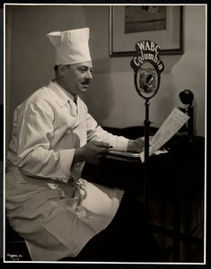 Portrait of Chef Maurice Hervieux at the Microphone at the Hotel Commodore