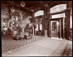 The lobby at the Hotel Victoria, 1901 or 1902 by Byron Company