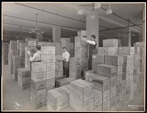 View of Men in the Shipping Room at Parke, Davis and Co., Chemists, Hudson and Vestry Streets, New York by Byron Company