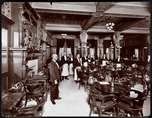 Waiters in a cafe at Hotel Delmonico, 1902 by Byron Company