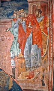 Diocletian (Diocletien, 244-311) - Painting by Damiane (active 14th century) - 14th century - Fresco - Saint George