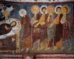 Dormition of Virgin among Apostles (detail) by Byzantine