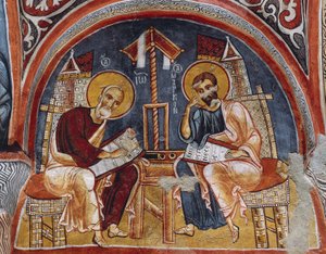 Evangelists Luke and Matthew writing Gospels, Karanlik Kilise (Dark Church) by Byzantine