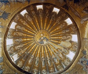 Turkey, Istanbul, Church of St. Savior in Chora (Holy Savior-in-Chora) (Karyie Camii). South dome of the narthex with Christ in the center. Byzantine art realized between 1315 and 1321