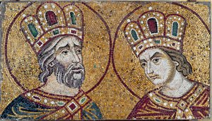 The Roman Emperor Constantine I, with Saint Helene, his mother (detail) by Byzantine Byzantine