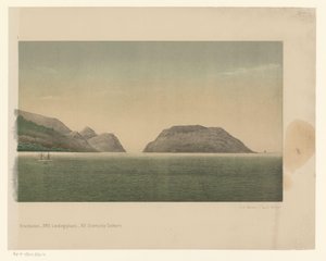 View of the coast of Great Aceh, with the fleet of the First Aceh Expedition off the coast by C.A. Whitten