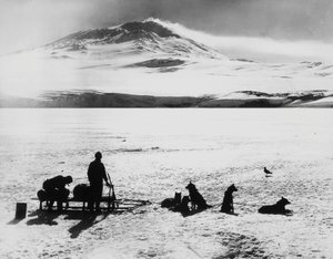 South Pole expedition by Robert Falcon Scott (1868-1912), explorers before Erebus volcano on Ross island, January 15 by J.B. and Brown J. Rowbotham