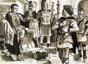 Caractacus confronts Emperor Claudius by C.L. Doughty