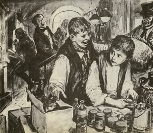 Charles Dickens as a boy in the blacking factory by C.L. Doughty