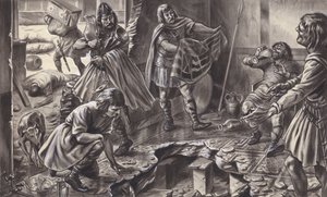 Saxons looting an old Roman villa