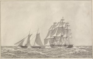 A schooner running down a pursuing frigate by Christoffer Wilhelm Eckersberg