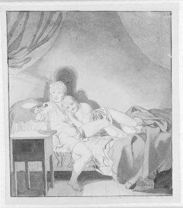 A Cuddling Couple in Bed by Christoffer Wilhelm Eckersberg