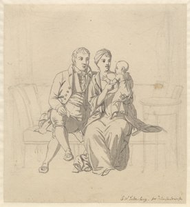 A young couple sitting on a sofa, she with a child in her arms by Christoffer Wilhelm Eckersberg