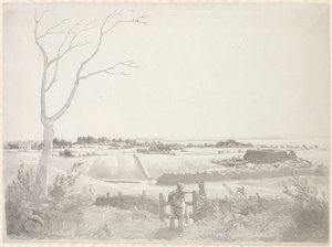 Landscape with Peasant Girl by a Stone Fence by Christoffer Wilhelm Eckersberg