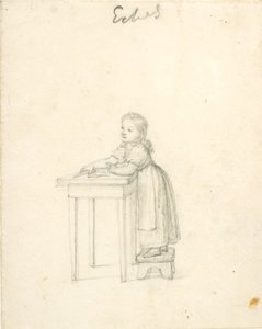 Little Girl Standing on a Stool by a Table by Christoffer Wilhelm Eckersberg