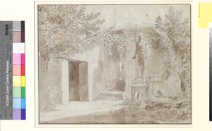 Part Possibly from the Garden of Palazzo Barberini with Roman Antinous Statue in Egyptian Style, Rome by Christoffer Wilhelm Eckersberg