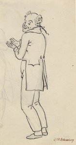 Satirical Sheet; A Smiling Man, Seen from the Side, with Both Hands in Front of the Chest, and Part of a Light Pencil Sketch [Cut Off] by Christoffer Wilhelm Eckersberg