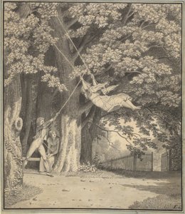 The Woodlands by Skjoldnæsholm with a Young Man Who Swings a Young Girl by Christoffer Wilhelm Eckersberg
