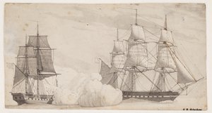 Two Warships in Battle (the English Frigate Shannon and the American Frigate Chesapeake?)