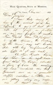 Letter signed C.C. Bailey, Head Quarters, State of Missouri, St. Louis, to Governor [Hamilton R. Gamble], August 12, 1863 by C. C. Bailey
