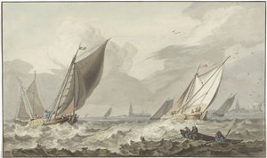 Zuiderzee with Medemblik in the Distance by C. Dietrich (prentmaker)
